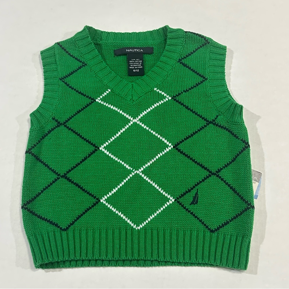 NWT Nautica Baby Boy Argyle Sweater Vest Green & Blue Size 6-9M